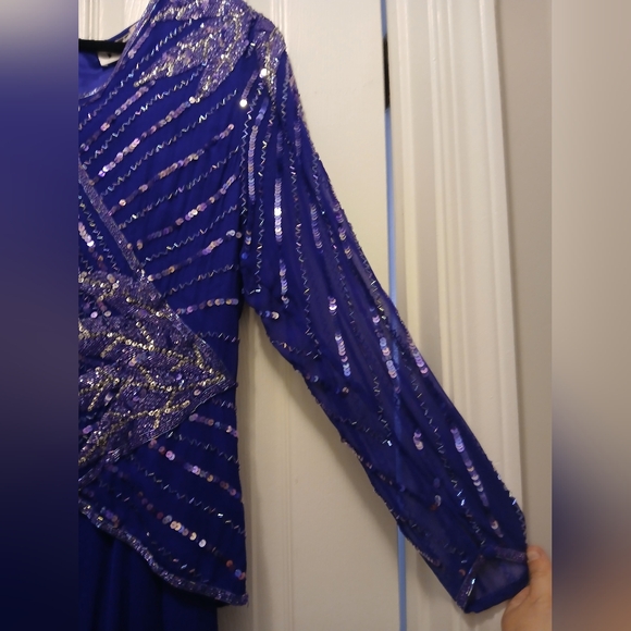 Isaacson's Lime Nite Vintage Purple Silver Silk Sequin 80s New Years Dress-12 - Picture 5 of 16